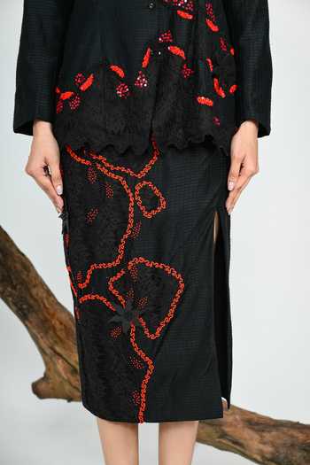 Shop_The Dramebaaz CO_Black Silk Phantom Bead Work Skirt _Online_at_Aza_Fashions