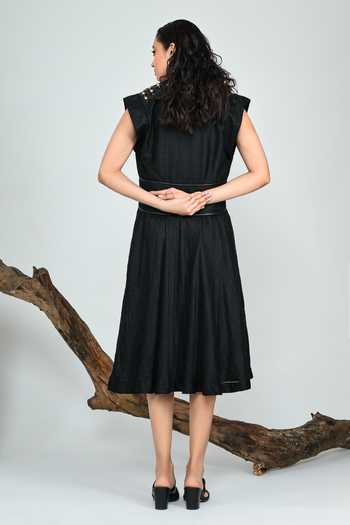 Shop_The Dramebaaz CO_Black Silk V-neck Midnight Utility Dress _at_Aza_Fashions