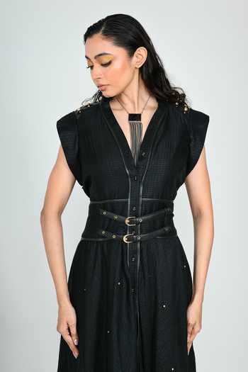 The Dramebaaz CO_Black Silk V-neck Midnight Utility Dress _at_Aza_Fashions