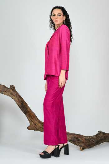 Shop_The Dramebaaz CO_Pink Silk Fuscia Heiress Blazer Set _at_Aza_Fashions