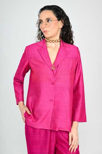Buy_The Dramebaaz CO_Pink Silk Fuscia Heiress Blazer Set _Online_at_Aza_Fashions