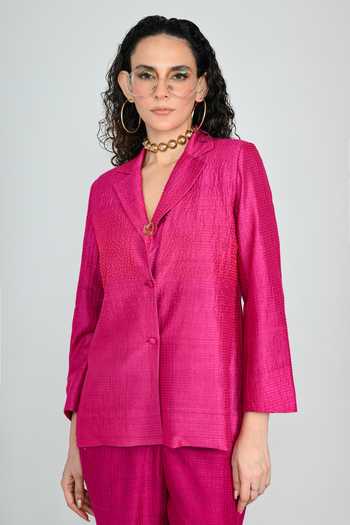 Shop_The Dramebaaz CO_Pink Silk Fuscia Heiress Blazer Set _Online_at_Aza_Fashions