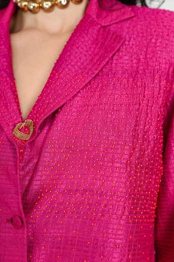 The Dramebaaz CO_Pink Silk Fuscia Heiress Blazer Set _at_Aza_Fashions