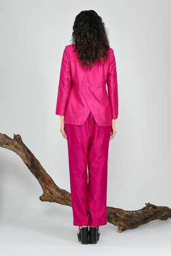Shop_The Dramebaaz CO_Pink Silk Collared Neck Fuscia Heiress Blazer _at_Aza_Fashions