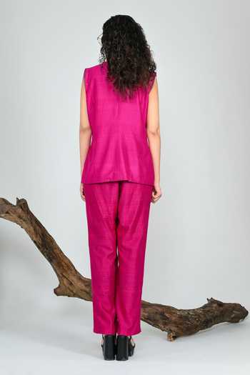 Shop_The Dramebaaz CO_Pink Silk Round Neck Empire Pant Set _at_Aza_Fashions