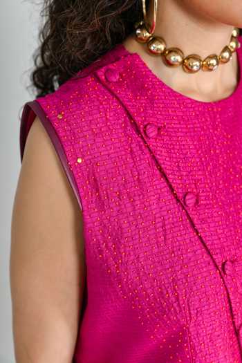 Shop_The Dramebaaz CO_Pink Silk Round Neck Empire Pant Set _Online_at_Aza_Fashions