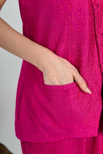 The Dramebaaz CO_Pink Silk Round Neck Empire Pant Set _at_Aza_Fashions