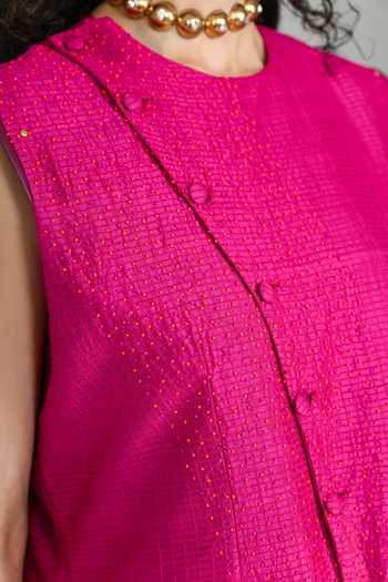 Buy_The Dramebaaz CO_Pink Silk Round Neck Empire Pant Set 