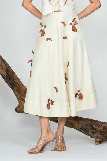The Dramebaaz CO_Ivory Silk Earth And Orchid Skirt _Online_at_Aza_Fashions