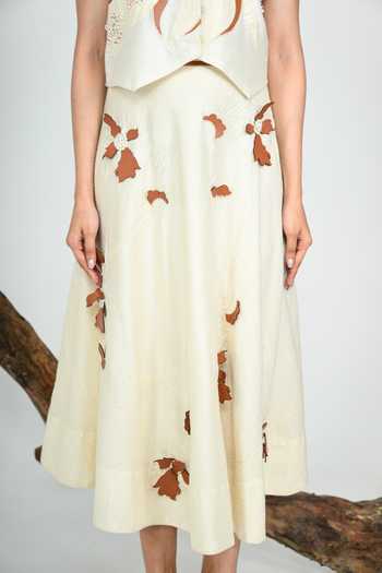 Buy_The Dramebaaz CO_Ivory Silk Earth And Orchid Skirt _Online_at_Aza_Fashions