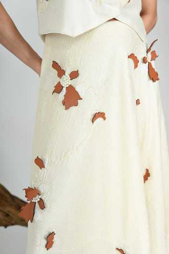 Shop_The Dramebaaz CO_Ivory Silk Earth And Orchid Skirt _Online_at_Aza_Fashions