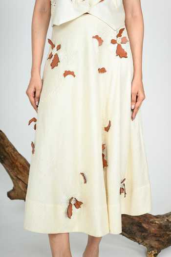 The Dramebaaz CO_Ivory Silk Earth And Orchid Skirt _at_Aza_Fashions