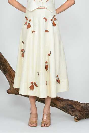 The Dramebaaz CO_Ivory Silk V-neck Earth And Orchid Skirt Set _Online_at_Aza_Fashions