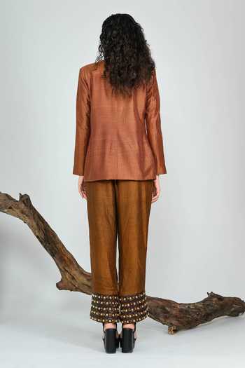 Shop_The Dramebaaz CO_Brown Silk Espresso Handloom Waistcoat Set _at_Aza_Fashions
