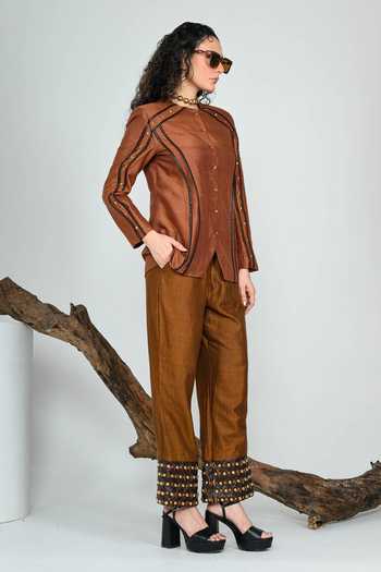 The Dramebaaz CO_Brown Silk Espresso Handloom Waistcoat Set _Online_at_Aza_Fashions