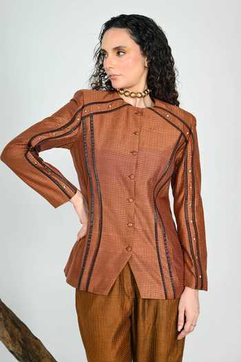 Shop_The Dramebaaz CO_Brown Silk Espresso Handloom Waistcoat Set _Online_at_Aza_Fashions