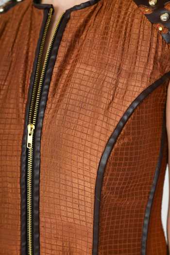 Shop_The Dramebaaz CO_Brown Silk Round Neck Caramel Sculpted Dress 