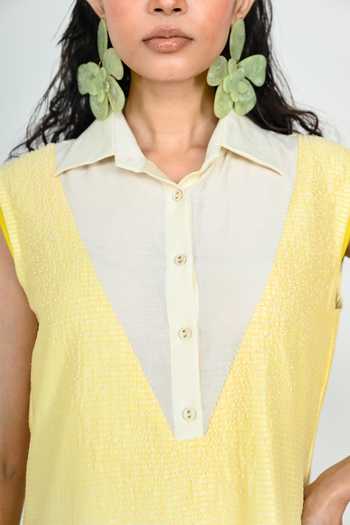 Buy_The Dramebaaz CO_Yellow Silk V-, Collared Vanilla Sundress 