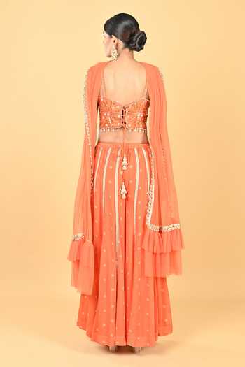 Shop_Keith Gomes_Orange Georgette, Net Embroidery, Sequins, Beads Sweetheart Top And Palazzo Set _at_Aza_Fashions