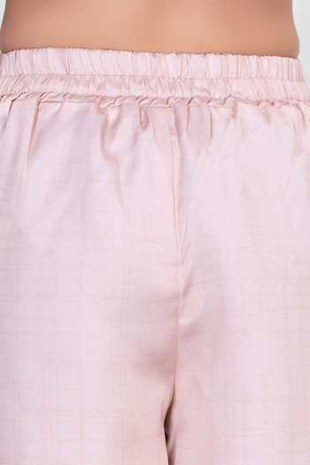 Mini Stitch_Pink Satin Floral Print Kurta And Pant Set _Online_at_Aza_Fashions