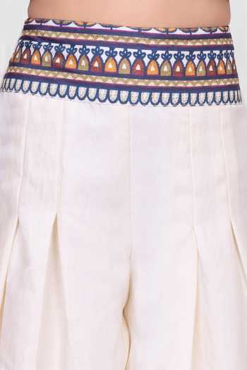 Shop_Mini Stitch_Olive Green Cotton Border Embroidered Top And Palazzo Set 