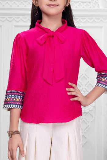 Buy_Mini Stitch_Pink Cotton Border Embroidered Top And Palazzo Set 