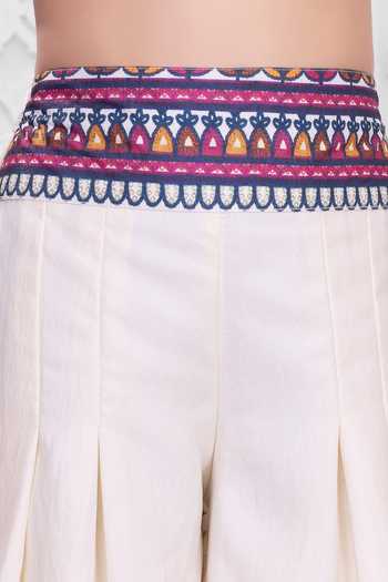 Mini Stitch_Pink Cotton Border Embroidered Top And Palazzo Set _Online