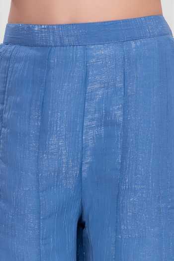 Buy_Mini Stitch_Blue Silk, Cotton Embroidered Top Palazzo Set 