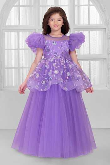 Buy_Mini Stitch_Purple Net Sequins, Fabric Flowers Embroidered Gown _Online_at_Aza_Fashions