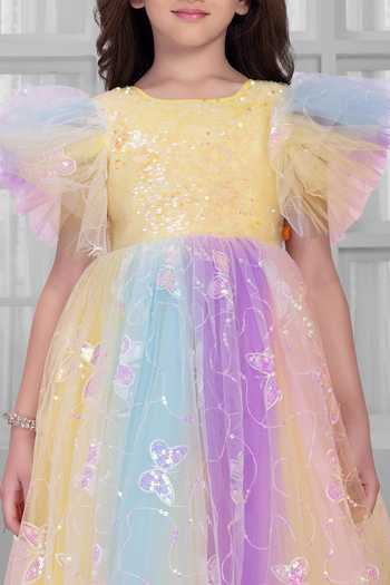 Buy_Mini Stitch_Multi Color Net Embroidery, Sequins, Ruffles Embellished Gown _Online_at_Aza_Fashions