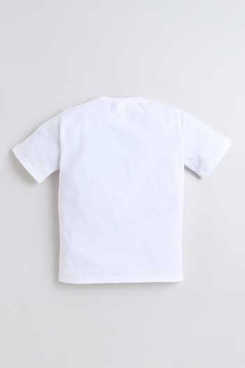 Mini Stitch_White Cotton, Knit Racing Print T Shirt And Jacket Set _Online_at_Aza_Fashions