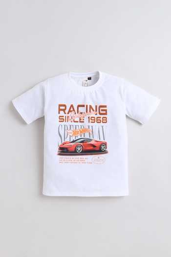 Shop_Mini Stitch_White Cotton, Knit Racing Print T Shirt And Jacket Set _Online_at_Aza_Fashions