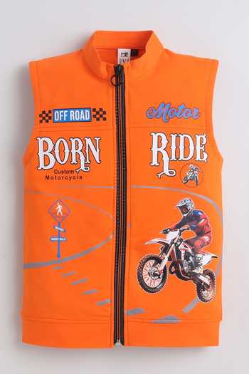 Buy_Mini Stitch_White Cotton, Knit Racing Print T Shirt And Jacket Set 