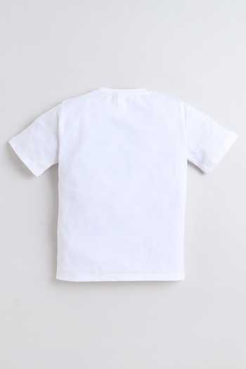 Mini Stitch_White Cotton, Knit Printed T Shirt And Jacket Set _Online_at_Aza_Fashions