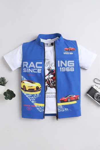Buy_Mini Stitch_White Cotton, Knit Printed T Shirt And Jacket Set _at_Aza_Fashions