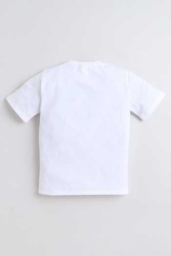 Mini Stitch_White Cotton, Knit Kids Biker Print T Shirt And Jacket Set _Online_at_Aza_Fashions