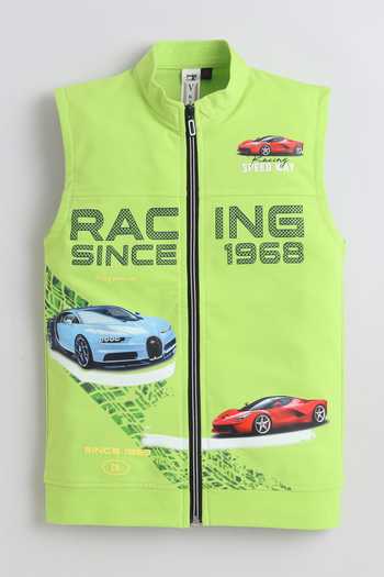 Mini Stitch_Green Cotton, Knit Printed T Shirt And Jacket Set _Online_at_Aza_Fashions