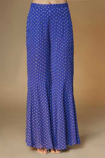 Renee label_Blue Silk, Tissue, Viscose Georgette V-neck Woven Kurta Sharara Set _Online_at_Aza_Fashions