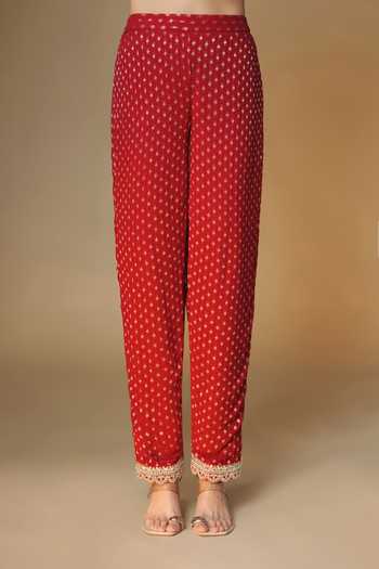 Renee label_Red Viscose Georgette, Tissue Scoop Neck, Yes Banarasi Butti Kurta Set _Online_at_Aza_Fashions