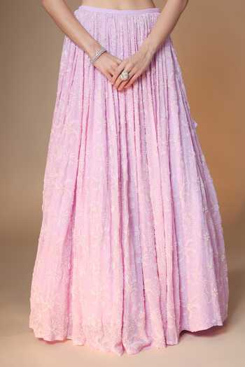 Shop_Renee label_Purple Viscose Georgette, Net Round Neck Floral Embroidered Lehenga Blouse Set _Online_at_Aza_Fashions