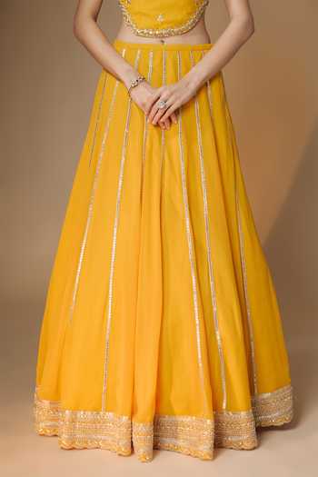 Shop_Renee label_Yellow Viscose Georgette, Tissue Embroidery, Sunset Corset Lehenga Set _Online_at_Aza_Fashions