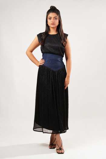 Buy_9899_Blue Denim Round Neck Moonlight Waist Dress _at_Aza_Fashions