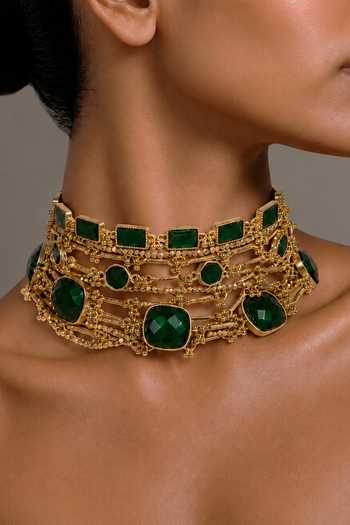 Buy_House Of Tuhina_Black Viya Embellished Brass Necklace _at_Aza_Fashions
