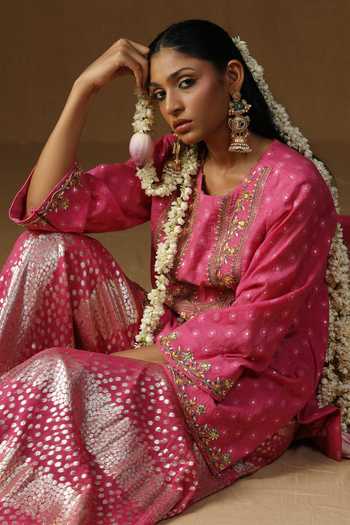 Buy_Arpita Sulakshana_Pink Georgette, Lurex Boat Neck, Yes Rasika Gulabi Embroidered Sharara Set 