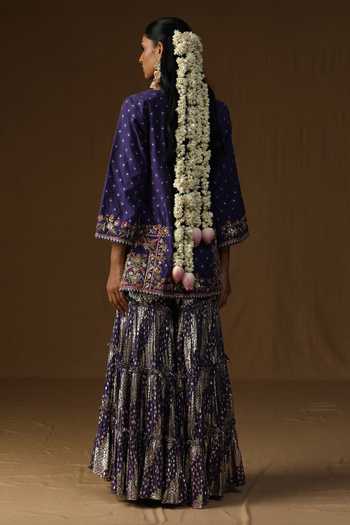 Shop_Arpita Sulakshana_Purple Georgette, Lurex, Crepe Noorika Neel Kusum Embroidered Sharara Set _at_Aza_Fashions