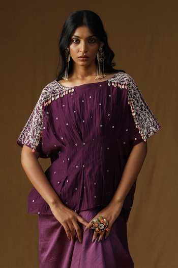 Arpita Sulakshana_Purple Chanderi Boat Neck Indulekha Noor Neel Top And Skirt Set _at_Aza_Fashions