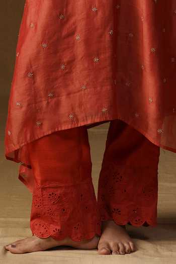 Arpita Sulakshana_Orange Chanderi, Silk V-neck, Yes Sakhi Noor Narangi Kurta And Pant Set _Online_at_Aza_Fashions