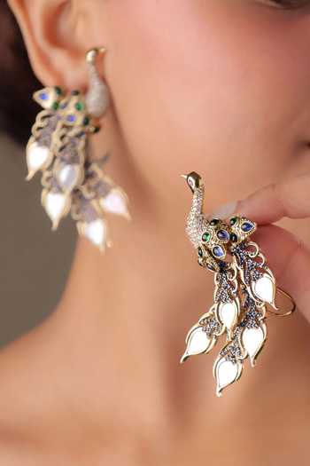 MRJEWELS_Multi Color Peacock Pearl Embellished Earrings _Online_at_Aza_Fashions