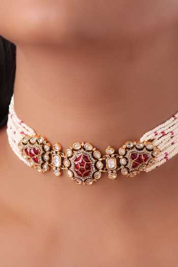 Shop_MRJEWELS_Multi Color Ruhira Heritage Pearl Choker Set _at_Aza_Fashions