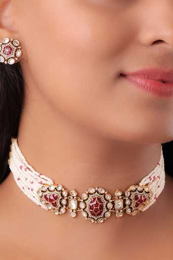 Buy_MRJEWELS_Multi Color Ruhira Heritage Pearl Choker Set _at_Aza_Fashions